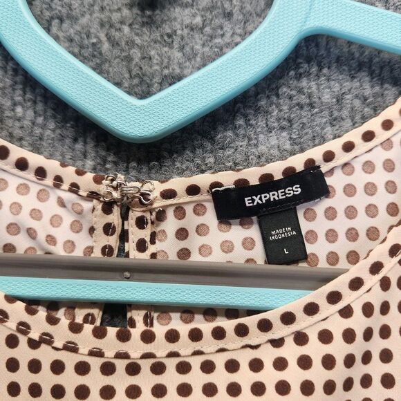 Express Shirt Womens Large Brown Polka Dot Short Sleeve Keyhole Back Blouse Top - Picture 4 of 6